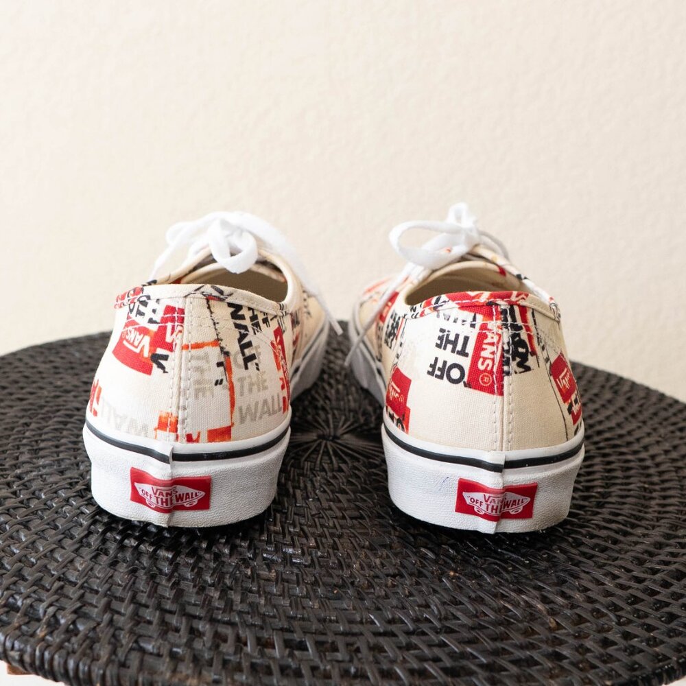 Vans Off The Wall Packing Tape Print Sneakers Mens 10.5 Cream Red Canvas Shoes - Picture 6 of 9